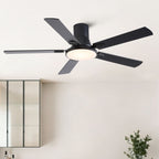 Flush Mount Ceiling Fan with LED Light and Remote Control - Black, White, Pearl Silver