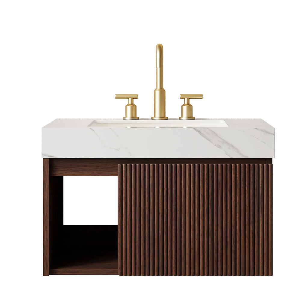Eiden 30" Bathroom Vanity & Sink with Sintered Stone Top - Walnut