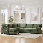 U-Shaped Upholstered Sectional Sofa with Movable Ottoman