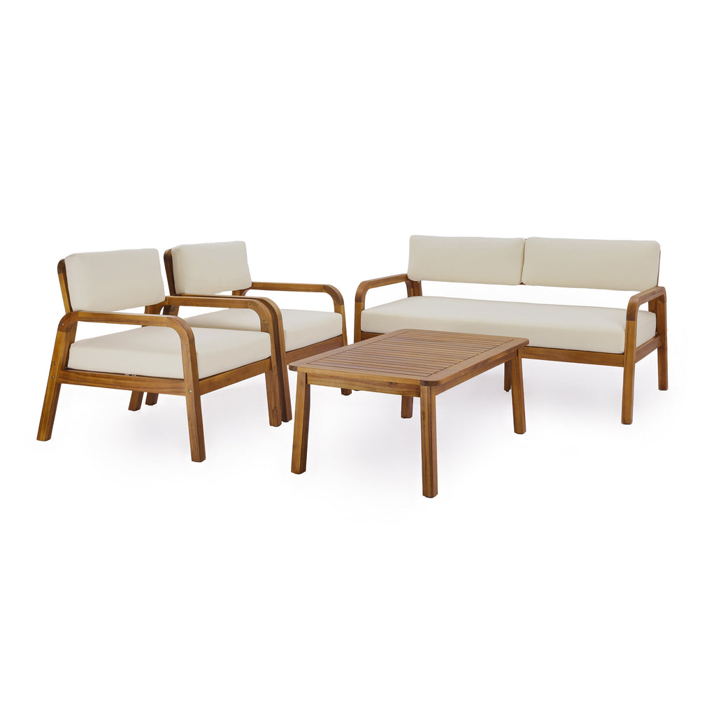 Teak 4-Piece Outdoor Sofa Set with Cushions - Patio Furniture