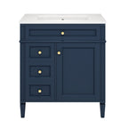 Bathroom Vanity with Ceramic Sink and Multiple Storage Drawers - White, Blue, Dark Gray, Black, Dark Green