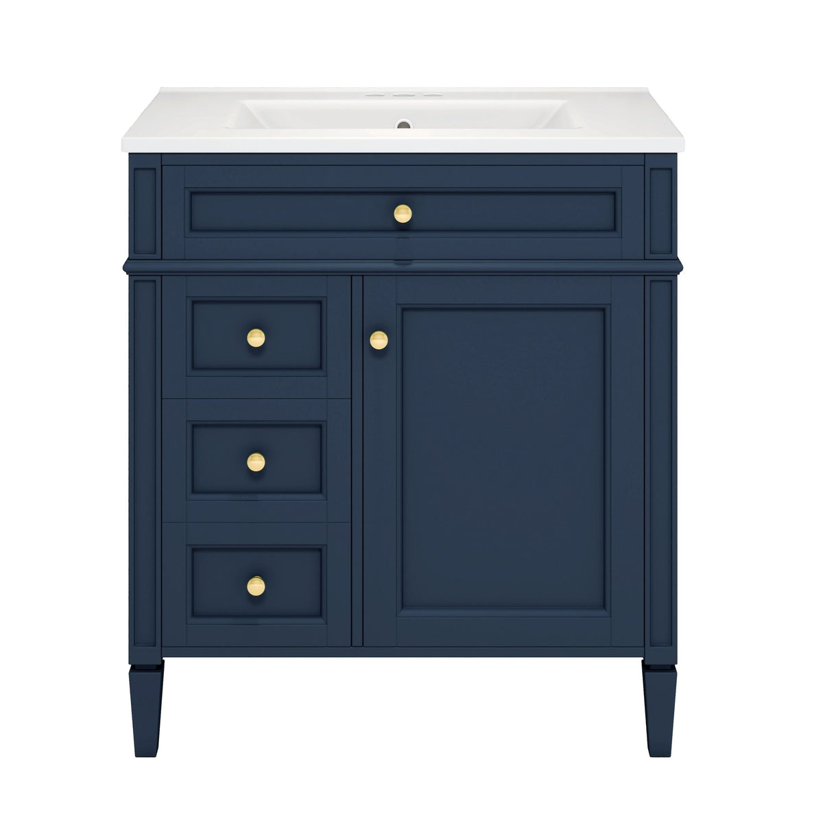 Bathroom Vanity with Ceramic Sink and Multiple Storage Drawers - White, Blue, Dark Gray, Black, Dark Green