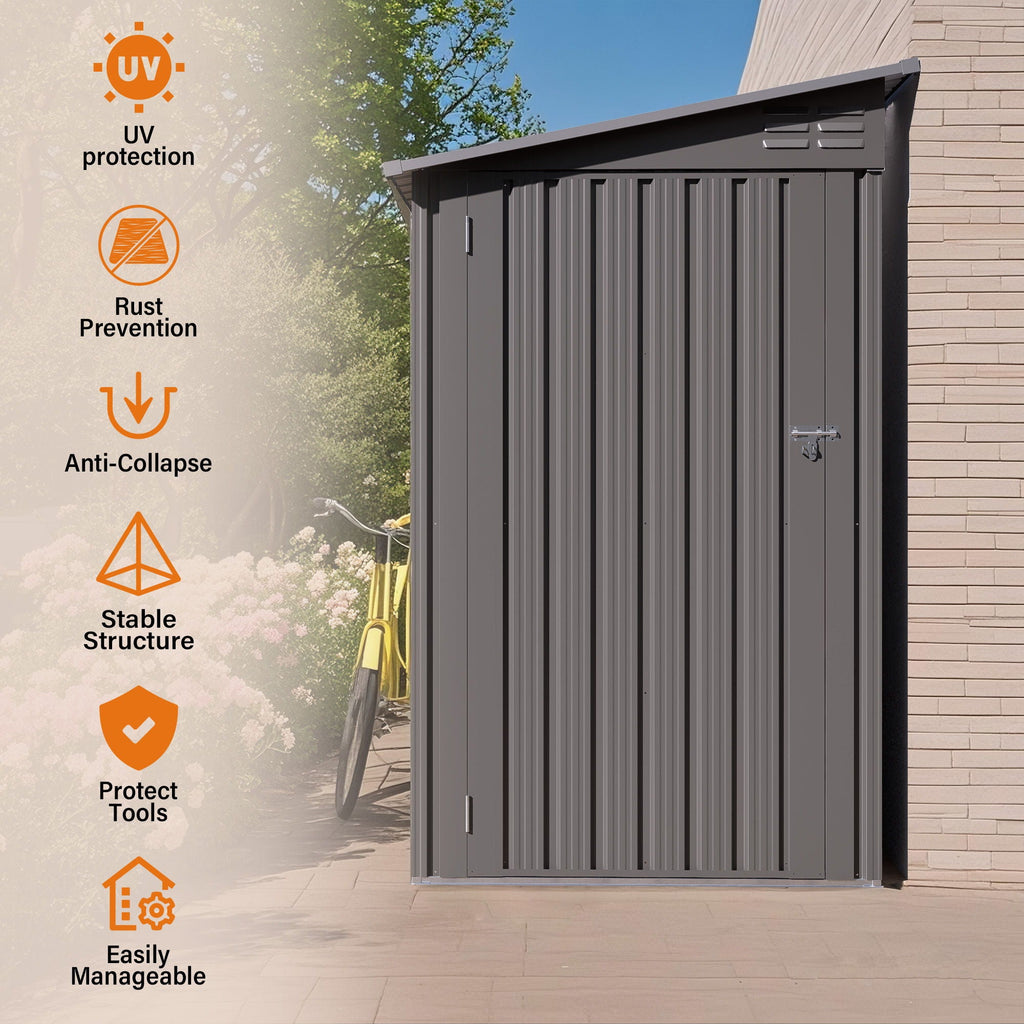Lean-To Storage Shed with Windows and Sloping Roof - Gray