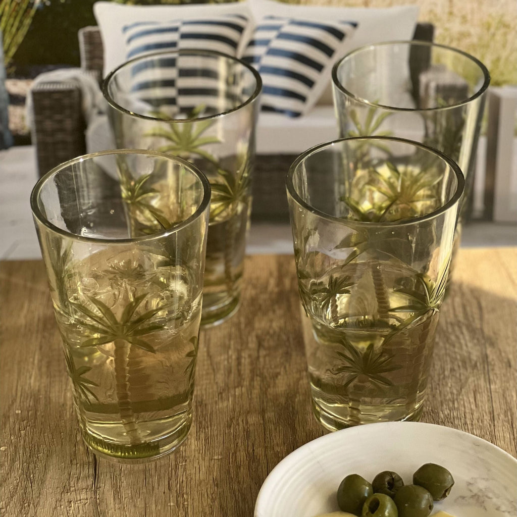 Palm Tree Design Acrylic Hi Ball Glasses with BPA-Free Durability - Clear