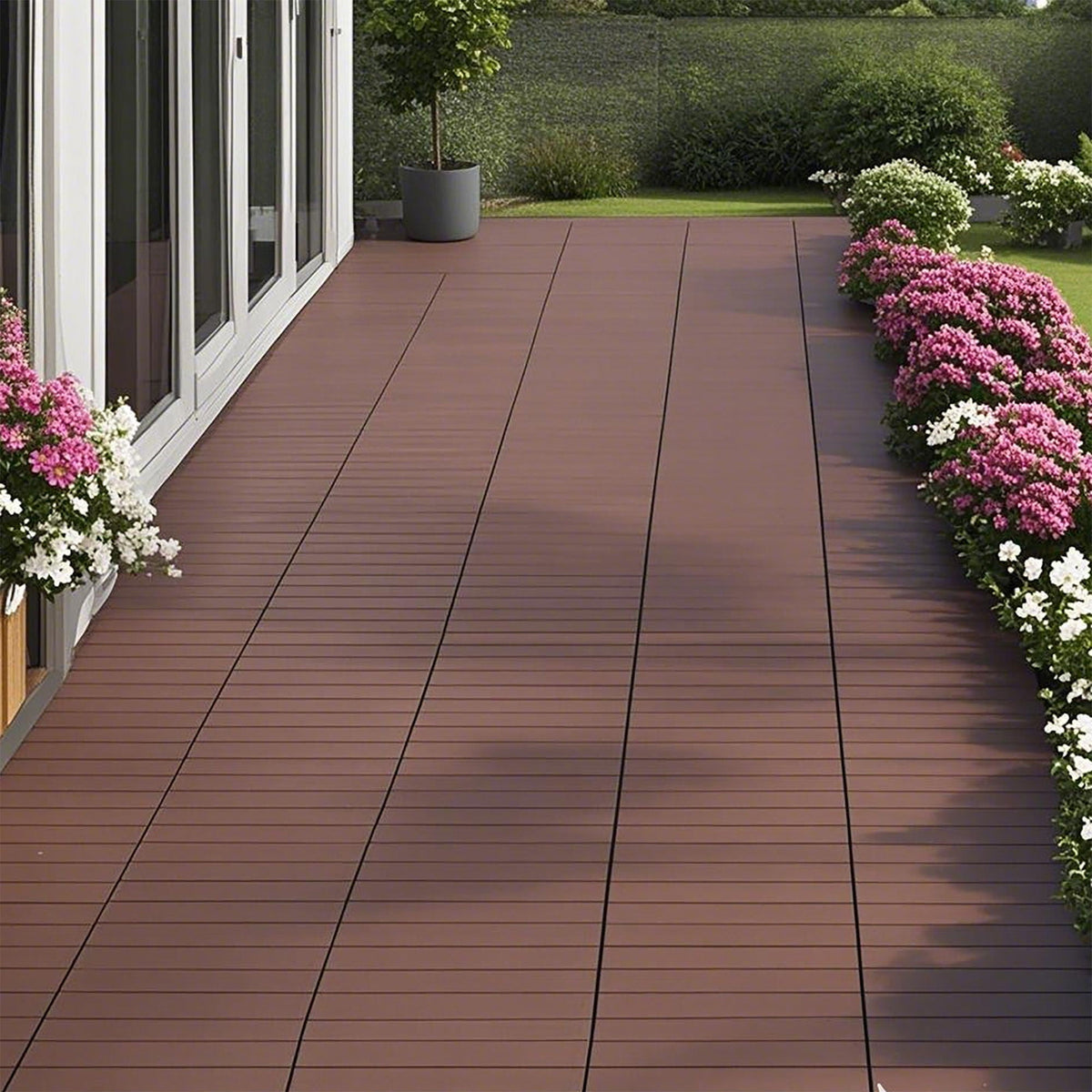 Plastic Interlocking Deck Tiles with Waterproof Construction - Dark Gray or Dark Brown