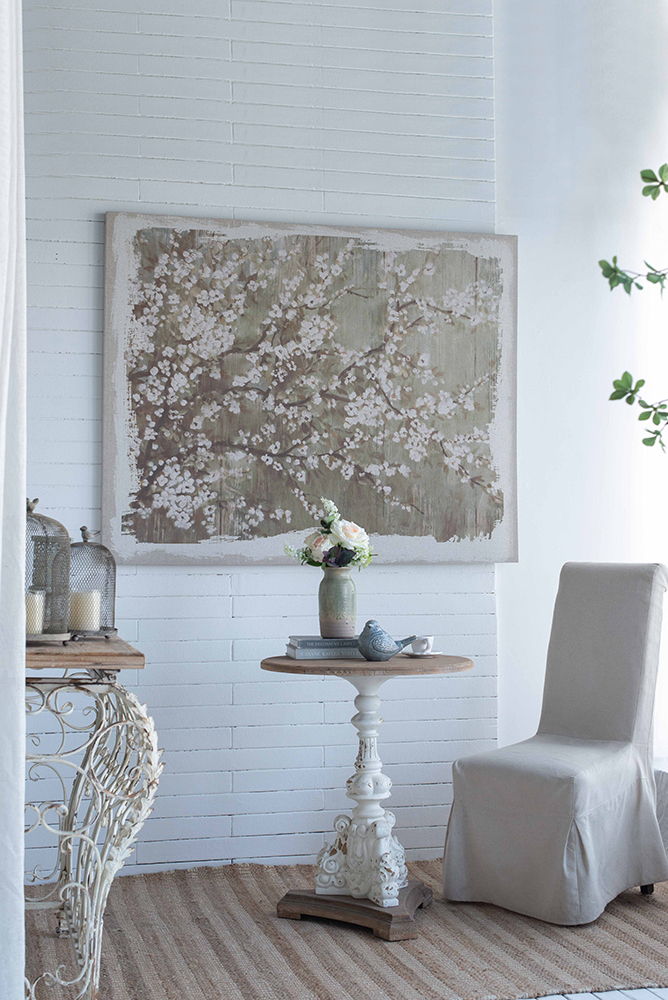 Large Cherry Blossom Canvas Art Print with Gray / White Matte Finish