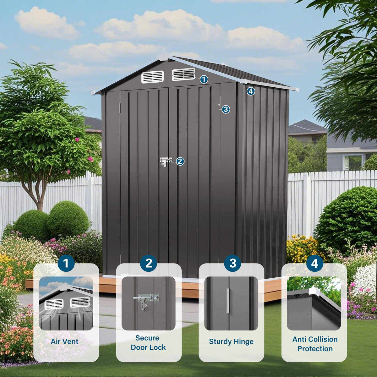 5 x 3 Ft Compact Metal Outdoor Storage Shed with Lockable Door - Gray