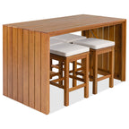Acacia Wood 5 Piece Outdoor Bar Set with Cushioned Stools - Natural