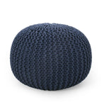 Knitted Cotton Round Pouf Ottoman with Polystyrene Fill - Blue, Dark Red, Yellow