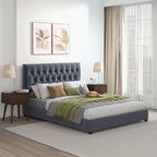 Dark Gray Mid-Century Modern Upholstered Platform Bed with Foam Headboard