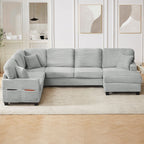 U-Shaped Upholstered Sectional Sofa with Movable Ottoman