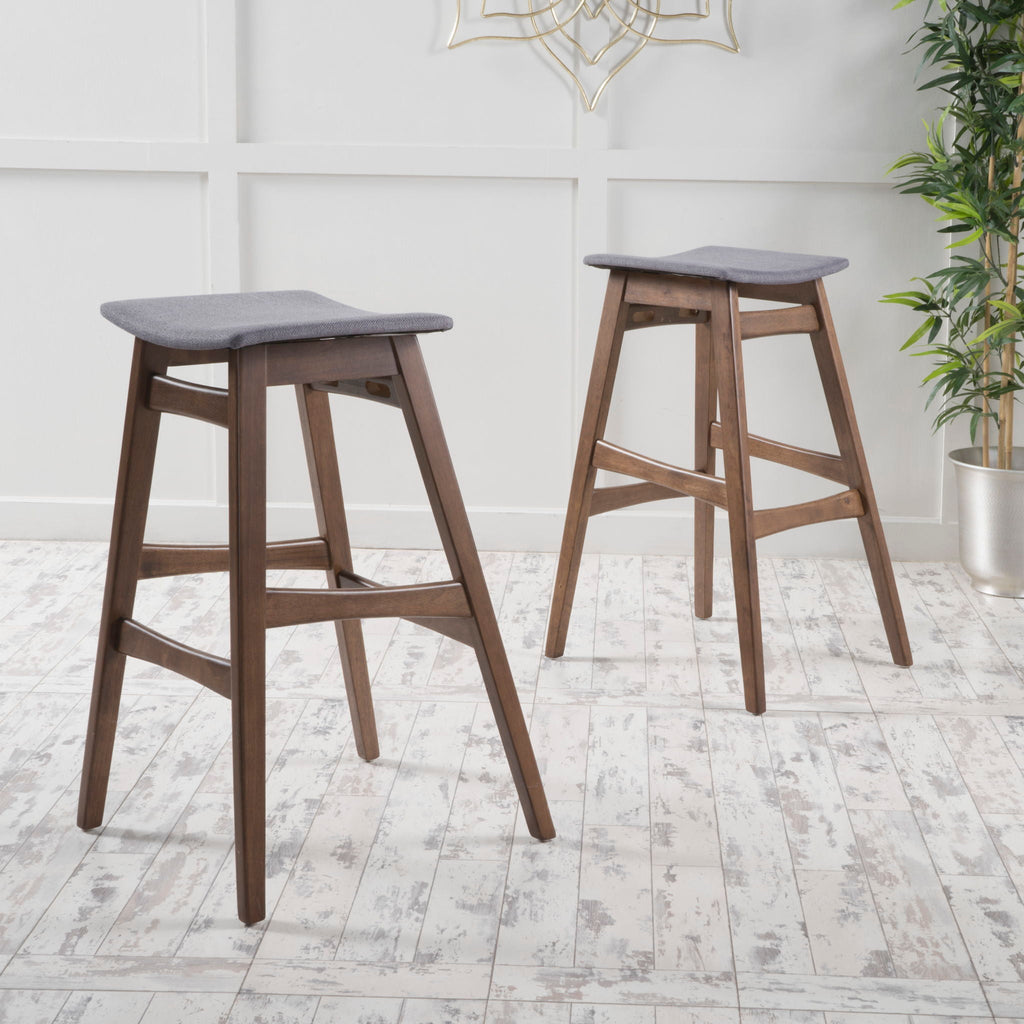 Mid Century Modern Bar Stool Set with Upholstered Seating - Beige or Dark Gray