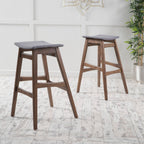 Mid Century Modern Bar Stool Set with Upholstered Seating - Beige or Dark Gray