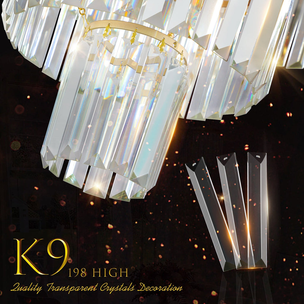20' Modern Crystal Chandelier with 4-Tier Design - Gold