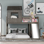 Loft Bunk Bed With Playhouse, Slide, and Guardrails - Twin Over Full