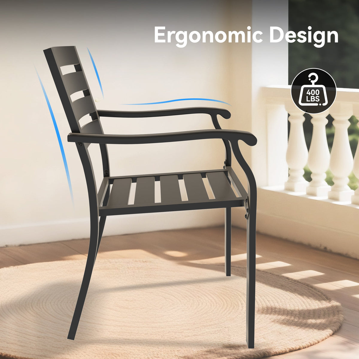 7 Pieces Outdoor Patio Dining Set with Stackable Metal Chairs - Black