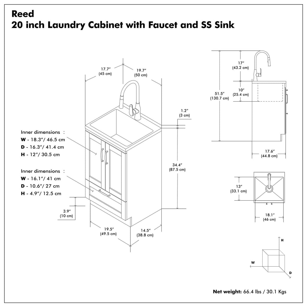 Deluxe Laundry Cabinet with Pull-Out Faucet and Stainless Steel Sink - White