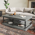 Wood Coffee Table with Storage Shelves - Black + Gray