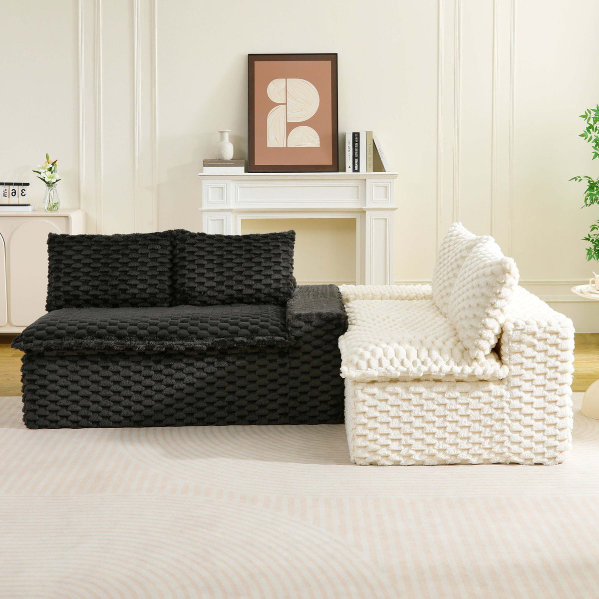 Luxury Multifunctional Sofa for Living Room with Adjustable Layout - Black, Dark Green, White, Pink