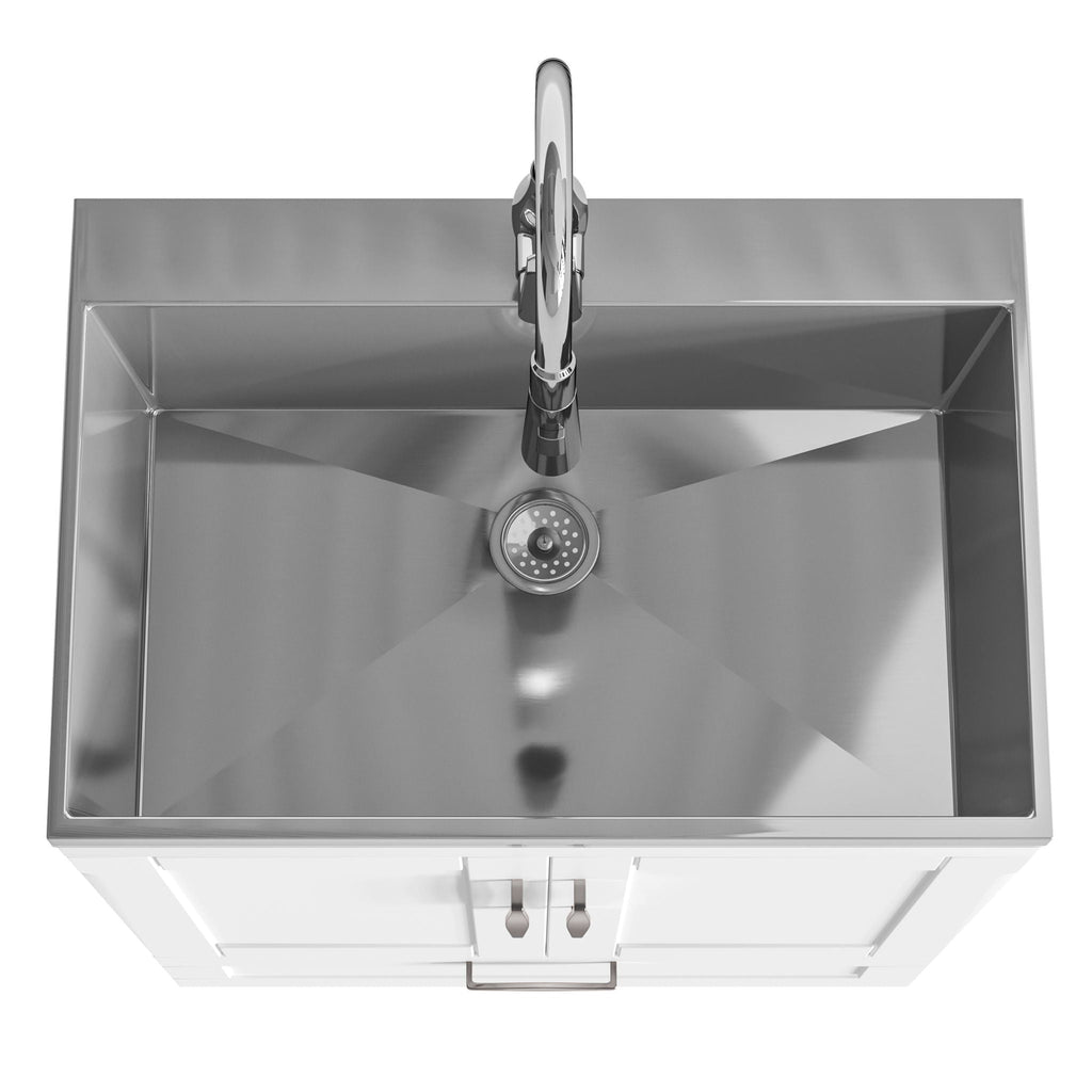 Deluxe Laundry Cabinet with Pull-Out Faucet and Stainless Steel Sink - White