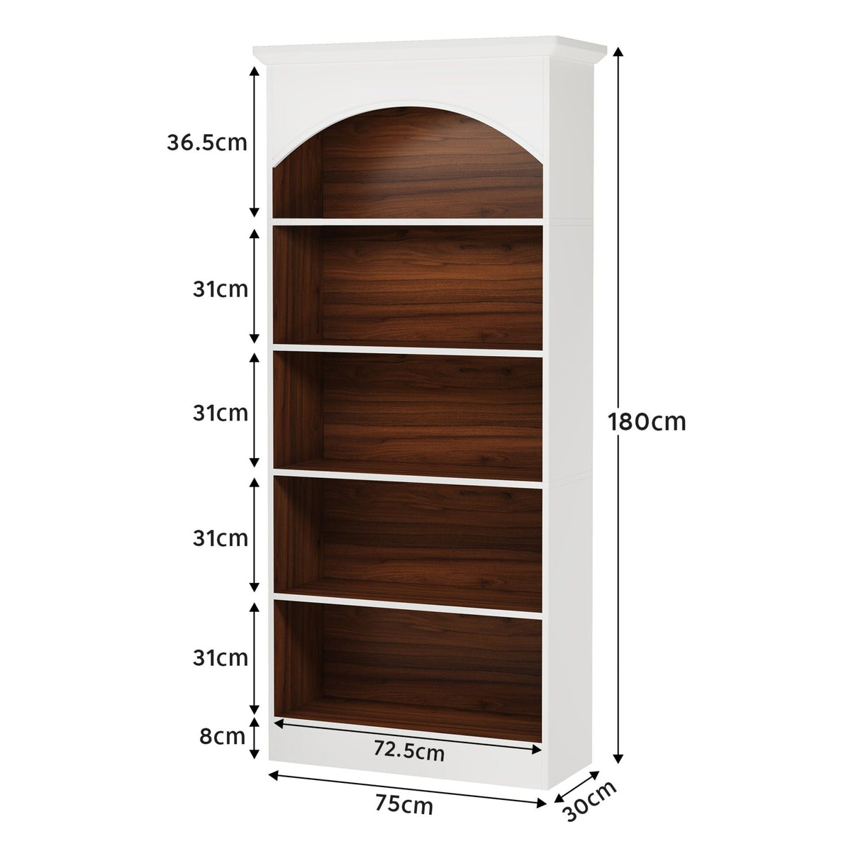 5 Tier Library Bookcase with Waterproof Melamine - White