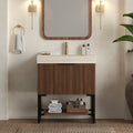 YOLAN 30" Bathroom Vanity with Sintered Stone Sink Top - Walnut