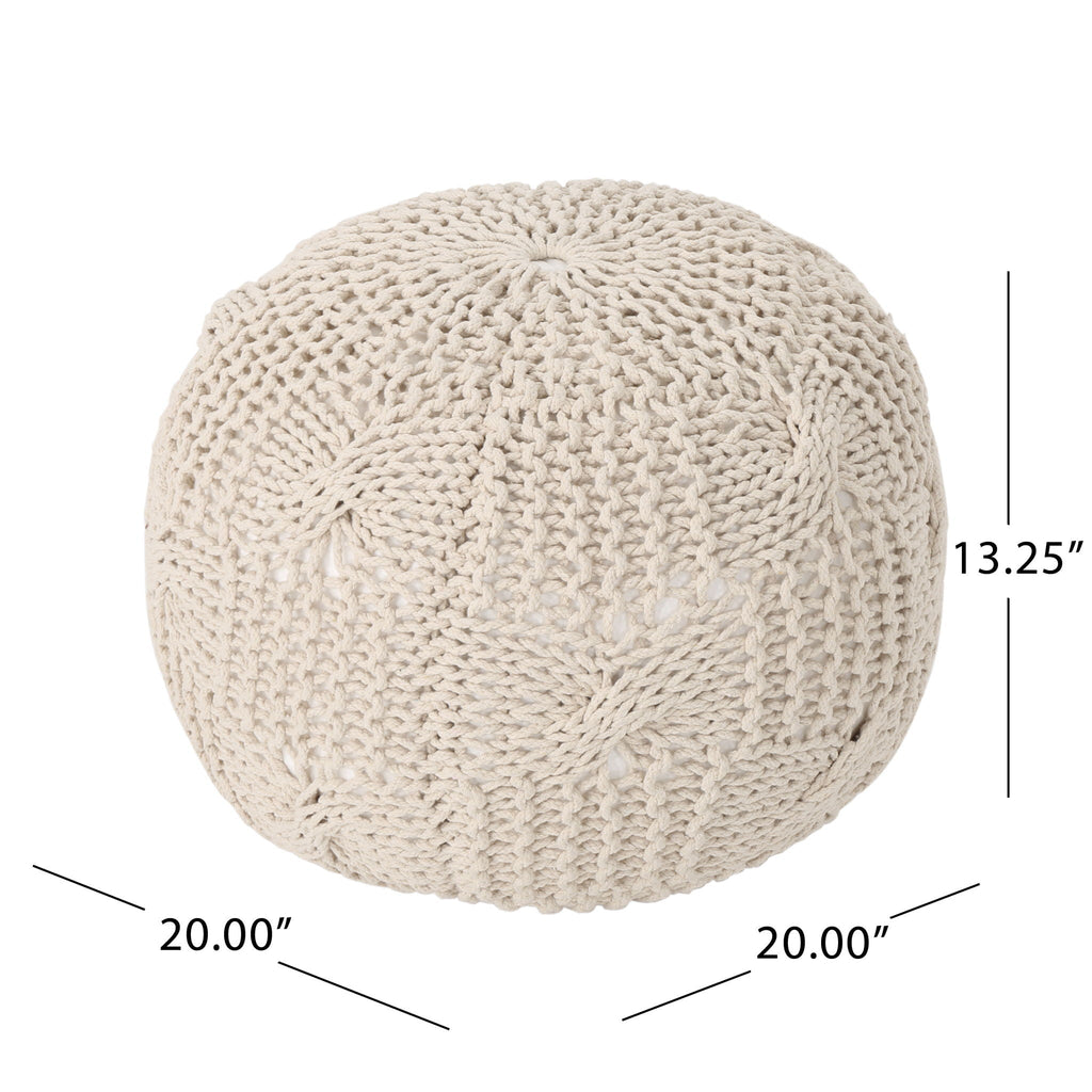 Knitted Round Pouf with Polystyrene Bead Fill - Beige or Dark Gray