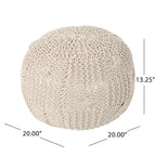 Knitted Round Pouf with Polystyrene Bead Fill - Beige or Dark Gray