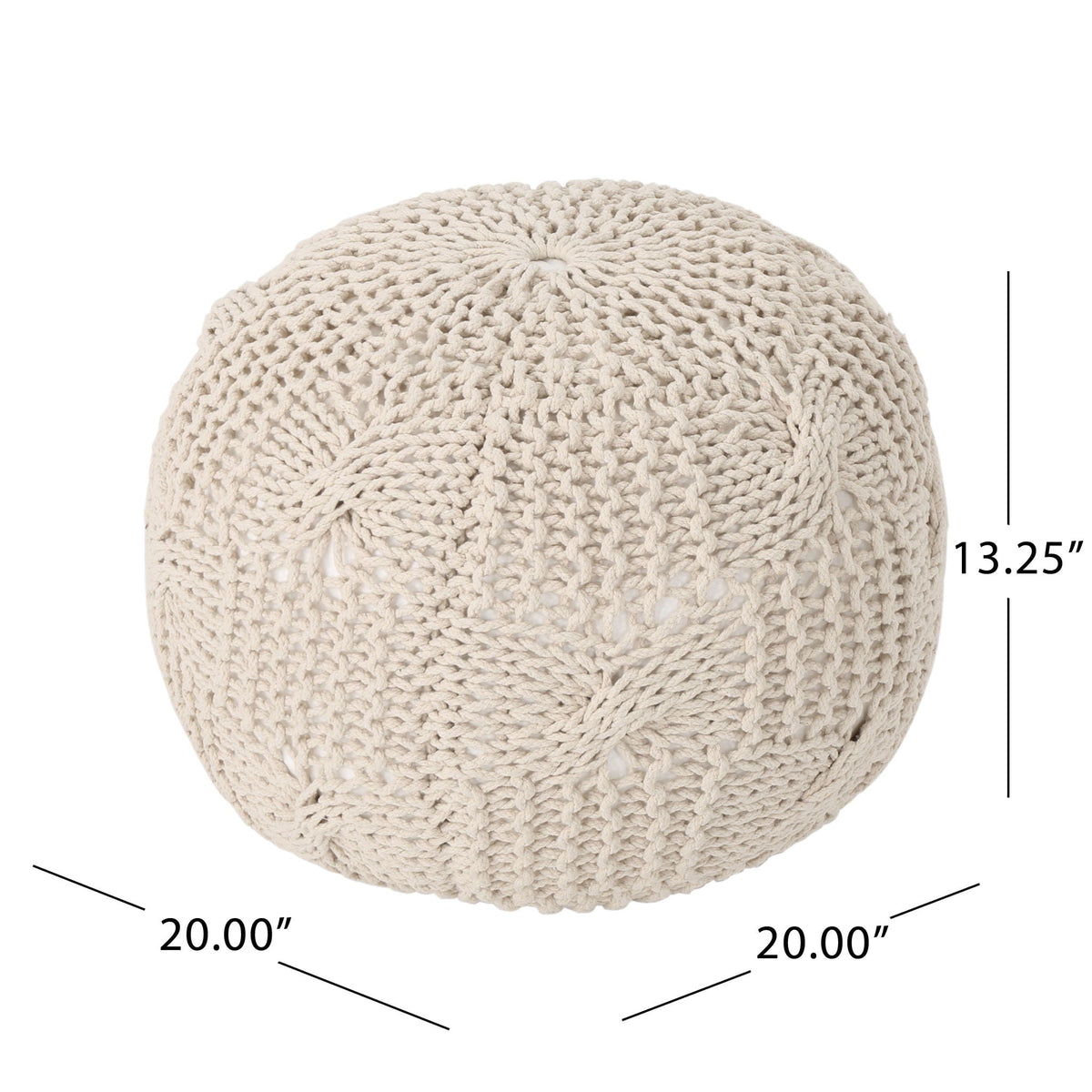 Knitted Round Pouf with Polystyrene Bead Fill - Beige or Dark Gray