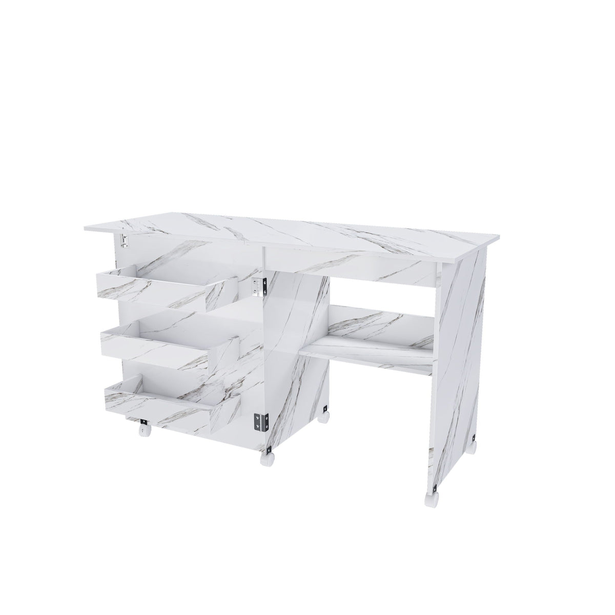 White Folding Sewing Table with Lockable Wheels - 4-in-1 Multi Functional Craft Station