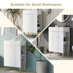Bathroom Vanity with Single Ceramic Sink and Side Storage - Multiple Colors