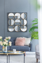 Metal Beaded Accent Mirror with Eclectic Contemporary Design - Gray