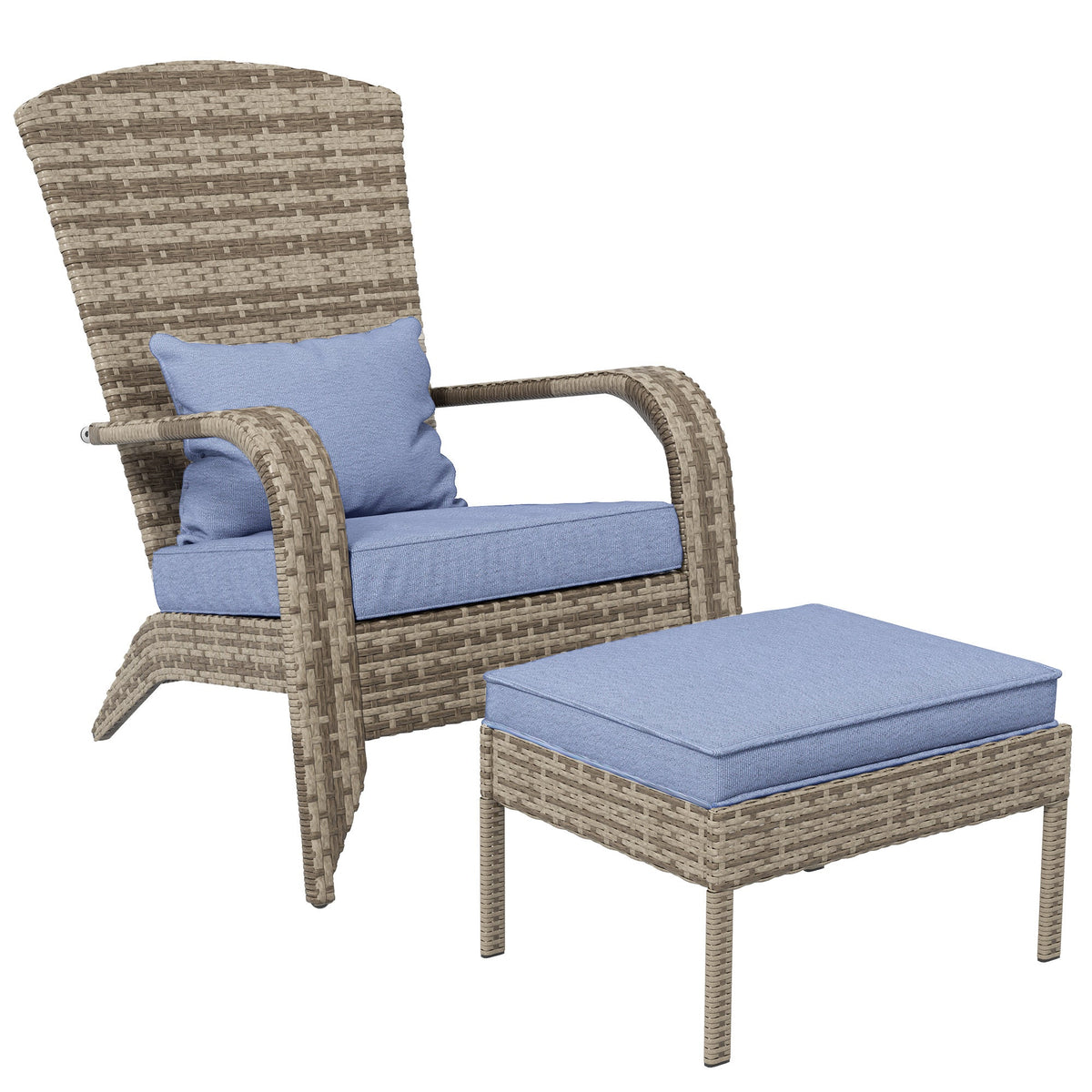 Wicker Adirondack Chair with Ottoman with Removable Cushions - Brown