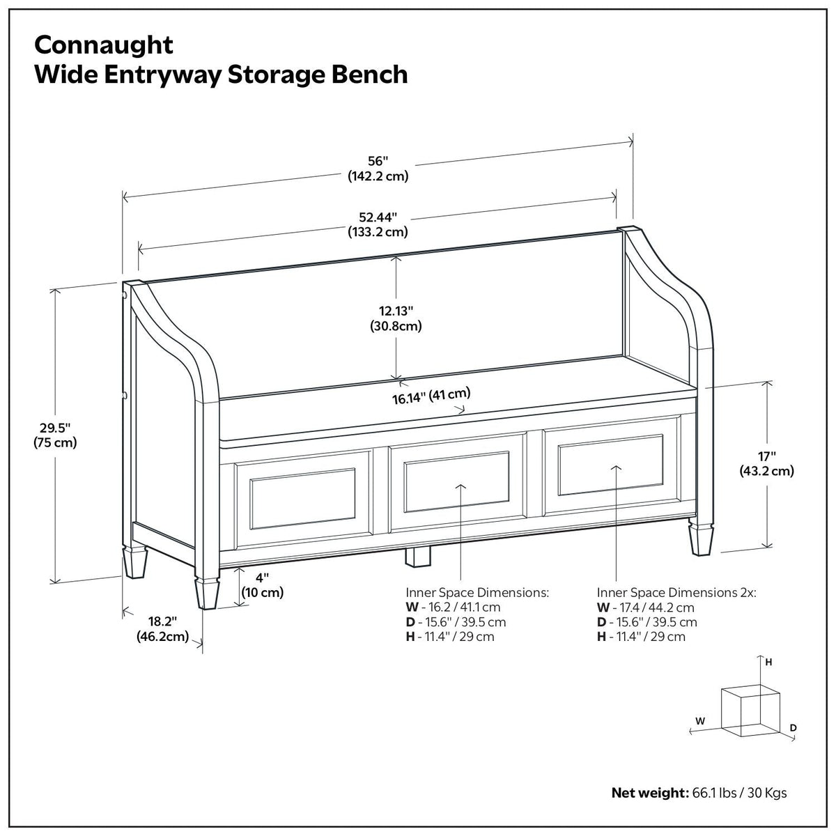 Connaught Storage Bench with Lift-Up Compartment - Multiple Colors