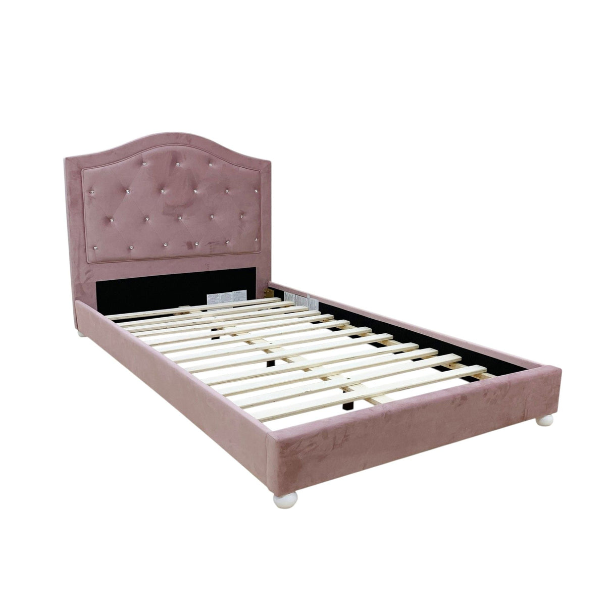 Pink Twin Upholstered Bed with Button Tufting - Reggie