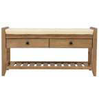 Solid Wood Shoe Rack Storage Bench with Cushioned Seat and Drawers