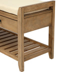 Solid Wood Shoe Rack Storage Bench with Cushioned Seat and Drawers