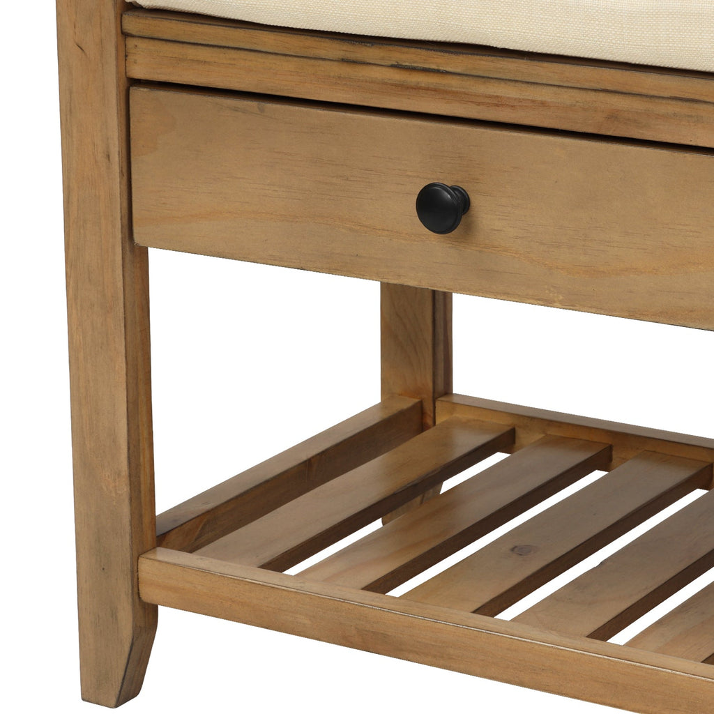 Solid Wood Shoe Rack Storage Bench with Cushioned Seat and Drawers