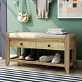 Solid Wood Shoe Rack Storage Bench with Cushion and Drawers - Distressed Finish