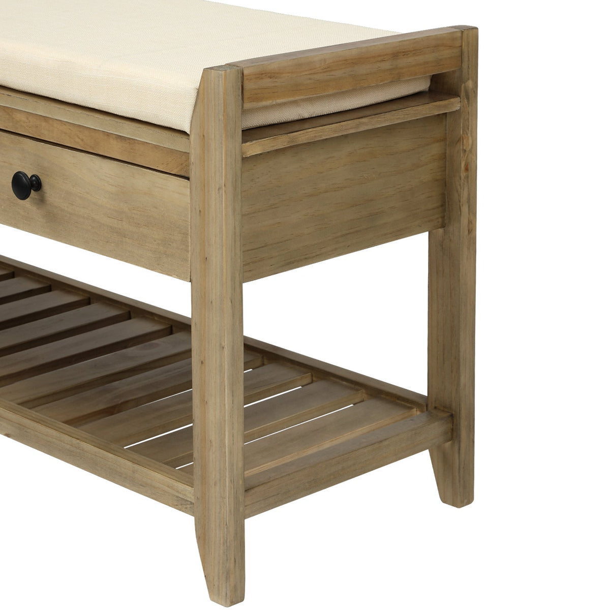 Solid Wood Shoe Rack Storage Bench with Cushion and Drawers - Distressed Finish