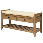 Solid Wood Shoe Rack Storage Bench with Cushioned Seat and Drawers