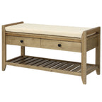 Solid Wood Shoe Rack Storage Bench with Cushion and Drawers - Distressed Finish