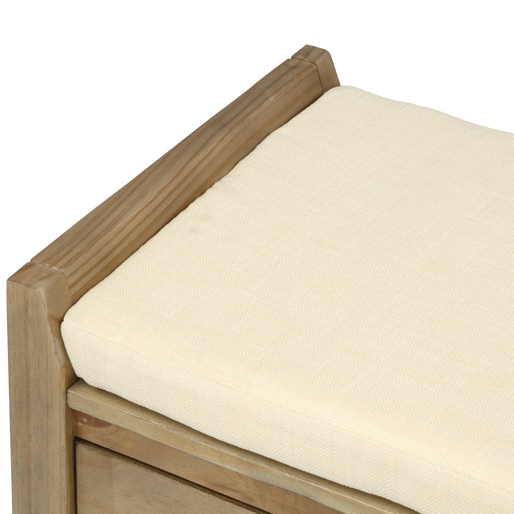 Solid Wood Shoe Rack Storage Bench with Cushion and Drawers - Distressed Finish