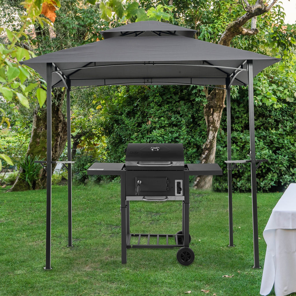 8x5Ft Grill Gazebo Replacement Canopy with Double-Tiered Roof - Gray