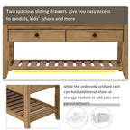 Solid Wood Shoe Rack Storage Bench with Cushioned Seat and Drawers