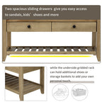Solid Wood Shoe Rack Storage Bench with Cushion and Drawers - Distressed Finish