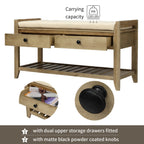 Solid Wood Shoe Rack Storage Bench with Cushion and Drawers - Distressed Finish