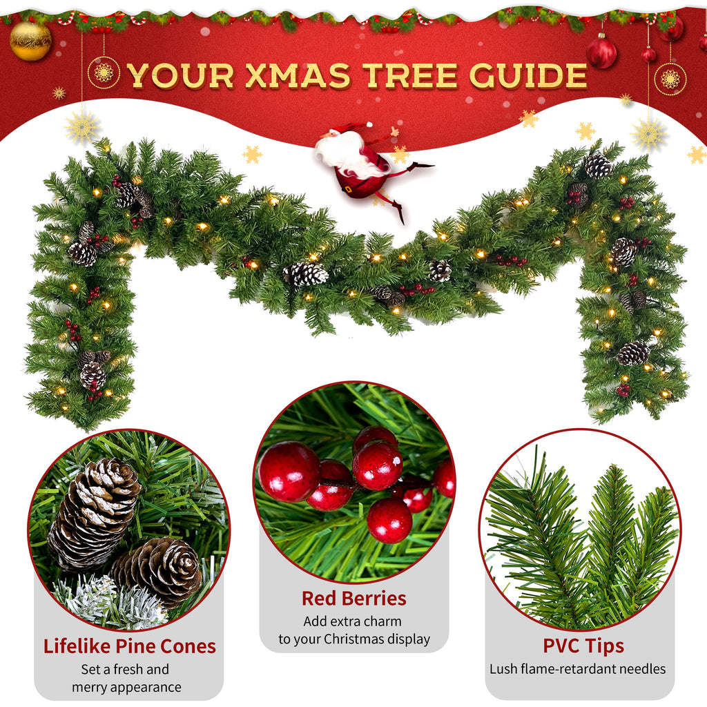 Pre-Lit Artificial Christmas Tree 3-Piece Set with LED Lights - Green
