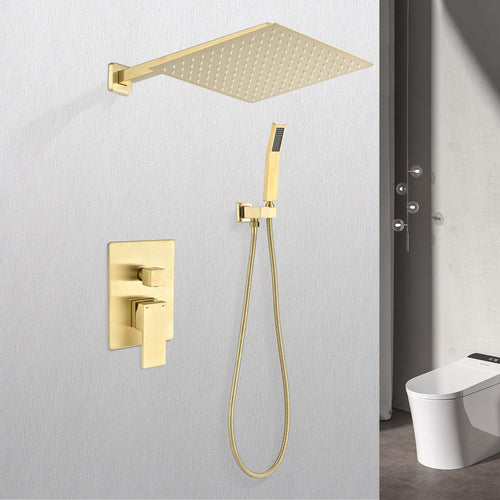 10 Inch Rain Shower Head with Complete Combo Set - Brushed Gold