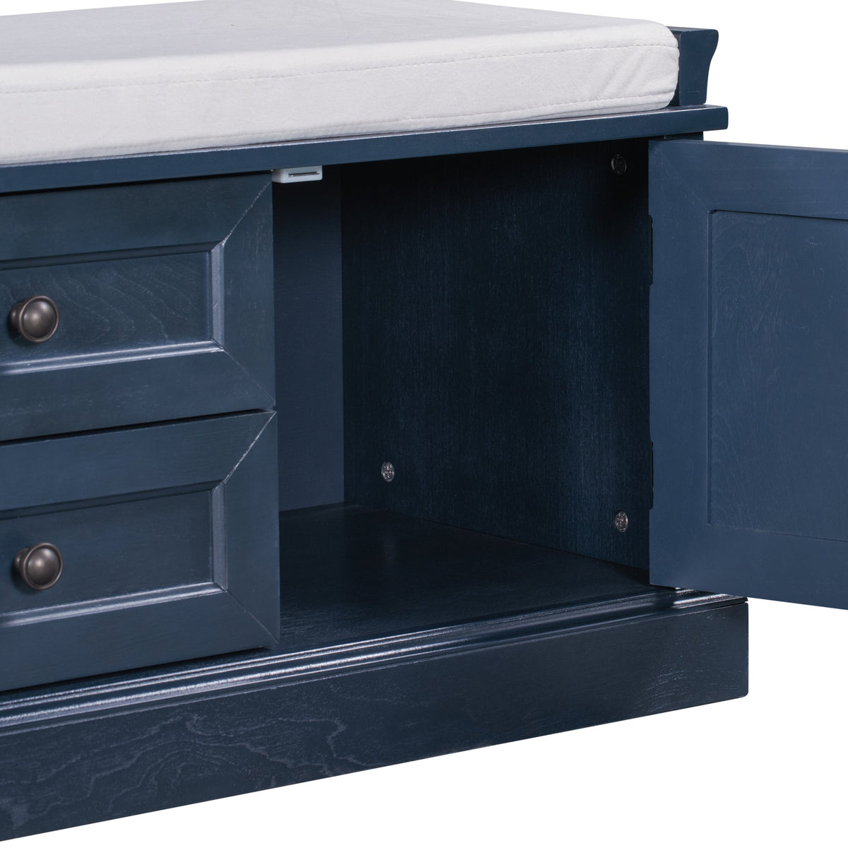 Antique Navy Storage Bench with Drawers and Cabinets - Solid Wood